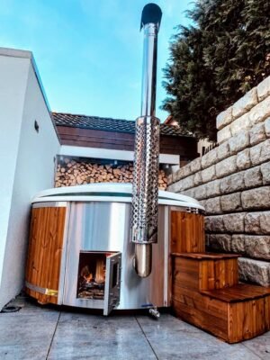 Integrerad vedeldad kamin för badtunna – 30 kW i 316 rostfritt stål