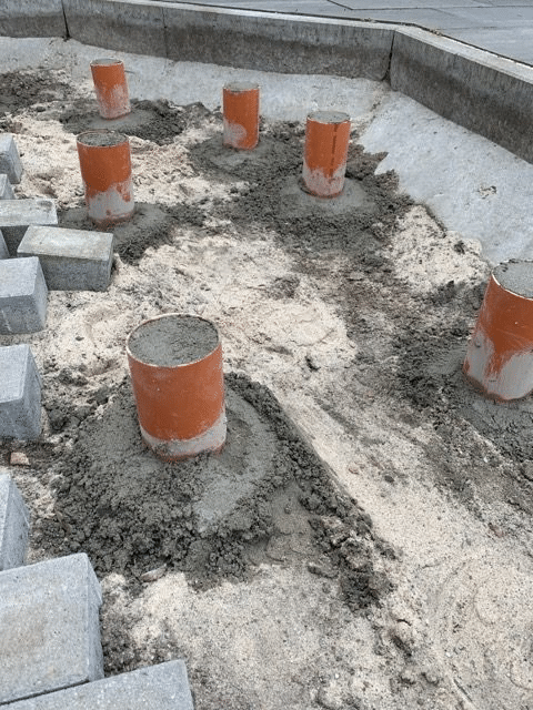 Betongplintar för det framtida trädäcket